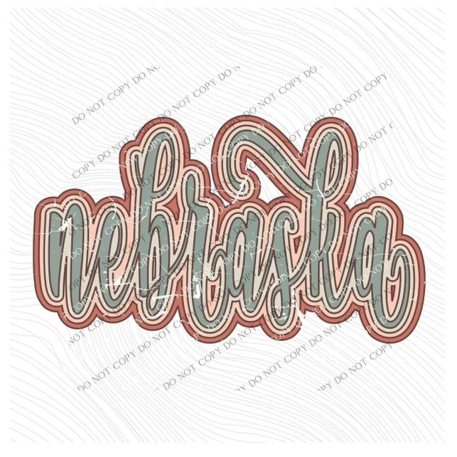 Nebraska Boho Scroll Stacked Distressed Crewneck