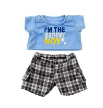 16-inch Birthday Boy T-Shirt with Black Plaid Shorts